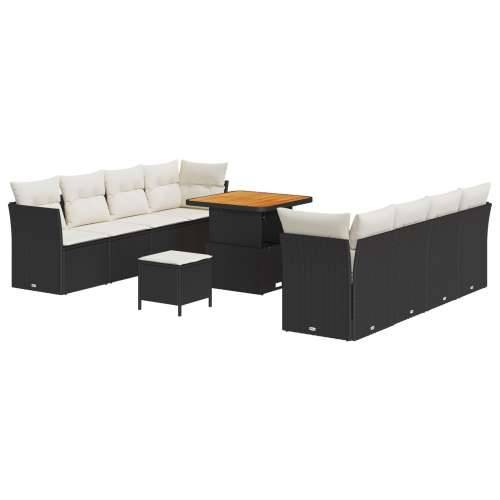 set od 11 dijelova vrtnih sofa s jastucima crna poliratan akacija, set od 3 dijela vrtne blagovaonice s jastucima crna poliratan Cijena