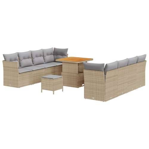 Vrtna garnitura - 11-dijelni set vrtnih sofa s jastučićima Bež Poli Ratan Akacija, 3-dijelni set vrtne blagovaonice s jastučićim Cijena
