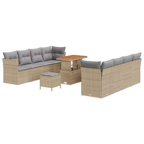 Set od 11 dijelova vrtnih sofa s jastučićima bež poli ratan akacija, Set od 3 dijela vrtne blagovaonice s jastučićima bež poli r Cijena