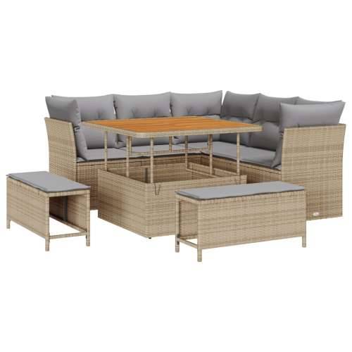 set vrtne sofe od 8 komada s jastučićima, bež, poly ratan, akacija, set vrtne blagovaonske garniture od 3 komada s jastučićima,  Cijena