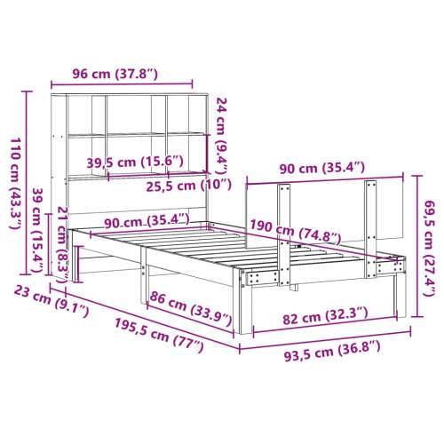 Krevet s regalom za knjige bez madraca bijeli 90x190cm borovina - Bijela 90 x 190 cm Cijena