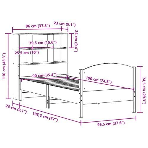 Krevet s regalom za knjige bez madraca bijeli 90x190cm borovina - Bijela 90 x 190 cm Cijena