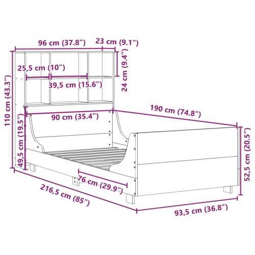 Krevet s regalom za knjige bez madraca bijeli 90x190 cm od drva - Bijela 90 x 190 cm Cijena