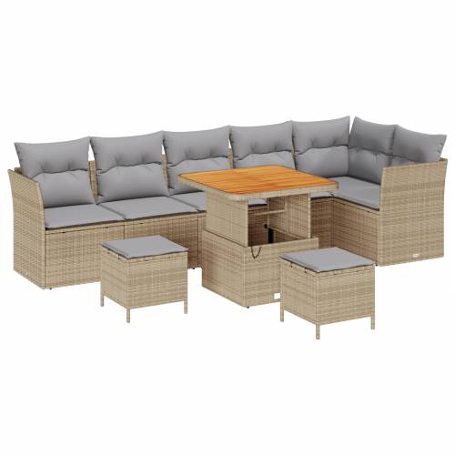 Vrtna garnitura - 9-dijelni set vrtnih sofa s jastučićima Bež Poly Ratan Akacija Cijena