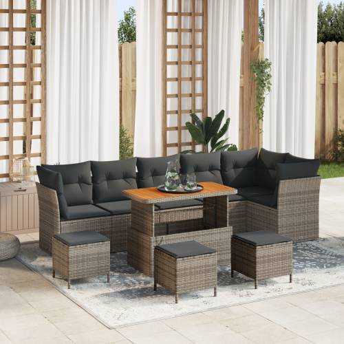 10 Dijelni Vrtni Sofa Set s Jastučićima Sivi Poli Ratan Akacija Cijena