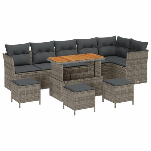 10 Dijelni Vrtni Sofa Set s Jastučićima Sivi Poli Ratan Akacija Cijena