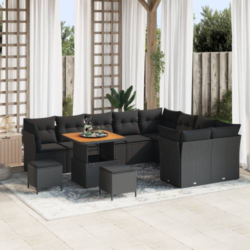 Set vrtnih sofa od 12 komada s jastucima Crni Poli ratan Akacija Cijena