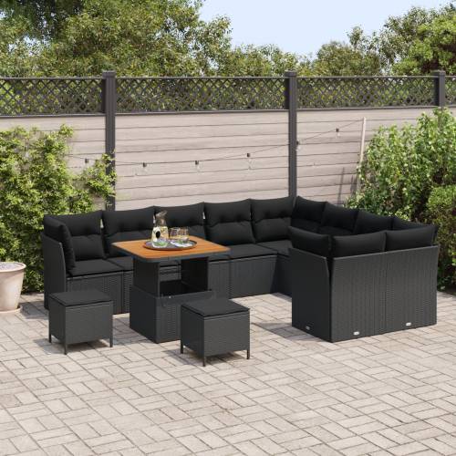 Set vrtnih sofa od 12 komada s jastucima Crni Poli ratan Akacija Cijena