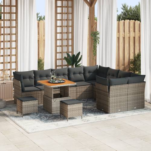 12-Dijelni Vrtni Sofa Set s Jastučićima Sivi Poli Ratan Akacija Cijena