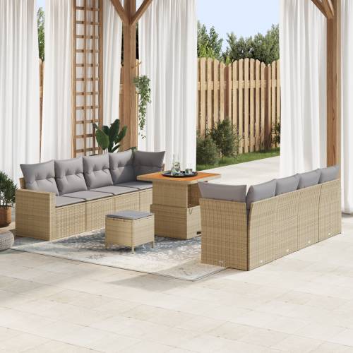 Set od 11 komada Vrtne Sofa s jastučićima Bež Poly Rattan Akacija Cijena