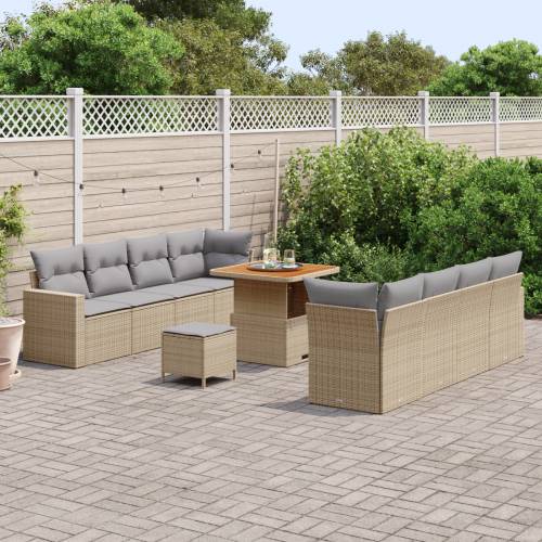 Set od 11 komada Vrtne Sofa s jastučićima Bež Poly Rattan Akacija Cijena