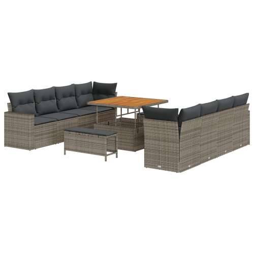 Set vrtnih sofa s 11 dijelova s jastucima u sivoj boji od poly ratana i akacije, Set vrtnih blagovaonica s 3 dijela s jastucima  Cijena