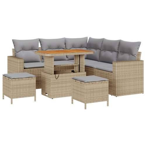 8-dijelni vrtni set sofa s jastučićima Bež poli ratan akacija, 3-dijelni vrtni blagovaonski stol i stolice s jastučićima Bež pol Cijena