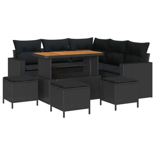 set vrtnih sofa s jastučićima - 9 komada, crni poli ratan, vrtni stol s jastučićima - 4 dijela, crni poli ratan Cijena