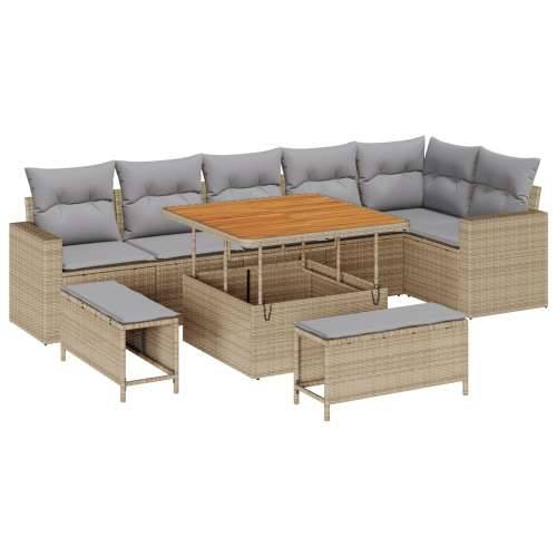 9 Dijelni Vrtni Sofa Set s Jastučićima Bež Poli Ratan Akacije, 3 Dijelni Vrtni Set sa Jastučićima Bež Poli Ratan Akacije Cijena