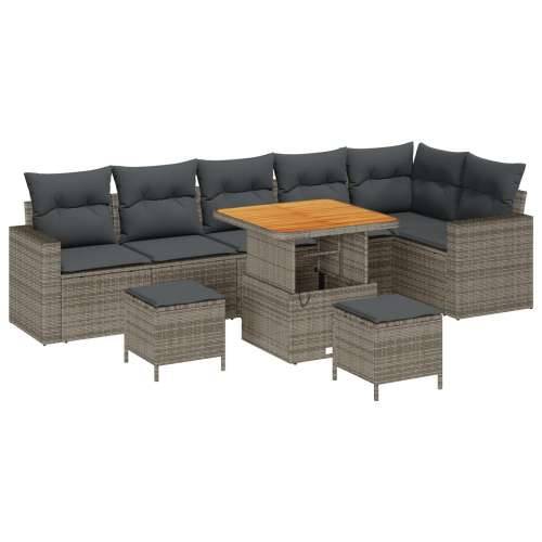 set vrtnih sofa od 9 dijelova s jastučićima, sivi poli ratan, akacija, set vrtne blagovaonice od 3 dijela s jastučićima, sivi po Cijena