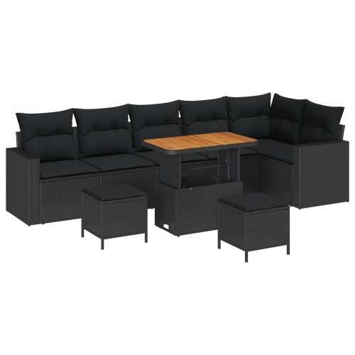 9 Dijelni Vrtni Sofa Set s Jastučićima - Crni Poli Ratan i Akacija Cijena