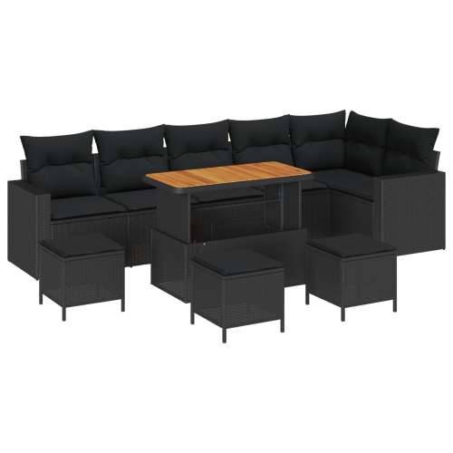 Set od 10 komada vrtnih sofa s jastučićima crni poli ratan akacija, Set od 4 komada vrtnih jela s jastučićima crni poli ratan ak Cijena