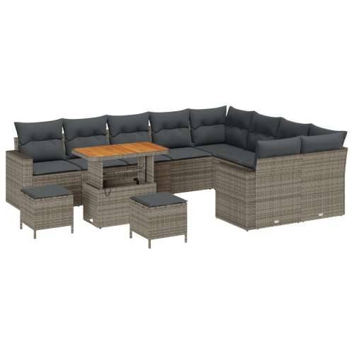 Vrtna garnitura - 12-dijelni set vrtnih sofa s jastucima Siva Poli Ratan Akacija, 3-dijelni set vrtne blagovaonice s jastucima S Cijena
