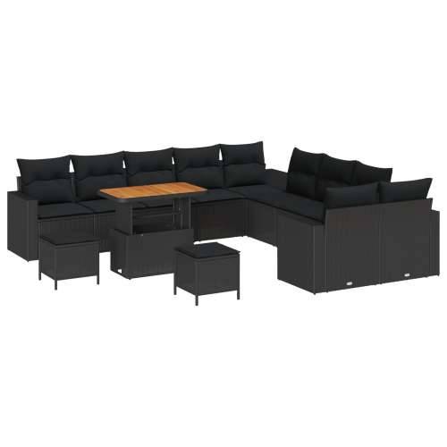 set od 13 dijelova baštenskih sofa s jastučićima crni poliratan akacija, set od 3 dijela baštenskih stolica s jastučićima crni p Cijena