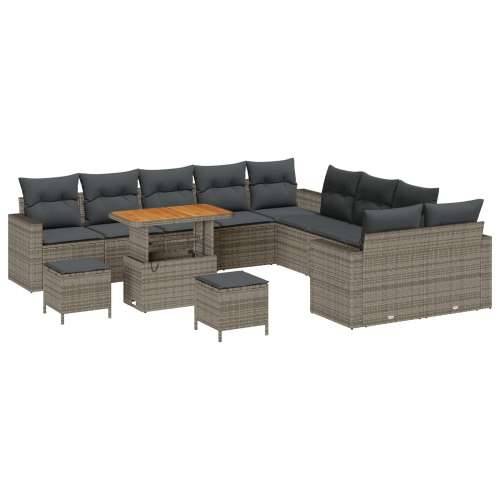 set sofa za vrt od 13 komada s jastučićima sivi poli ratan akacija, set za vrt od 3 komada s jastučićima sivi poli ratan akacija Cijena