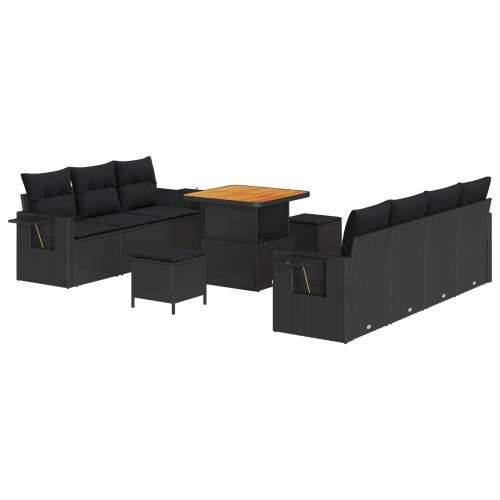 Vrtna garnitura - 10-dijelni set vrtnih sofa s jastučićima Crni Poly Rattan Akacija, 3-dijelni set vrtne blagovaonice s jastučić Cijena