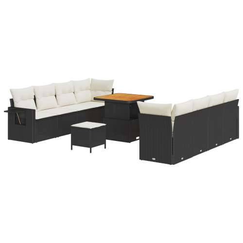 11-dijelni vrtni sofa set s jastučićima crni poli ratan akacija, Vrtna garnitura - 3-dijelni vrtni blagovaonski set s jastučićim Cijena
