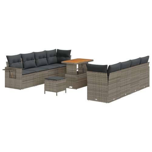 11-dijelni vrtni sofa set s jastučićima Siva Poly Ratan Akacija, Vrtna garnitura - 3-dijelni vrtni blagovaonski set s jastučićim Cijena