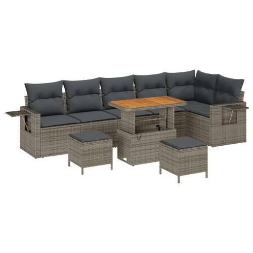 Vrtna garnitura - 9-dijelni set vrtnih sofa s jastučićima sivo poli ratan akacija, 3-dijelni set vrtnih blagovaonica s jastučići Cijena
