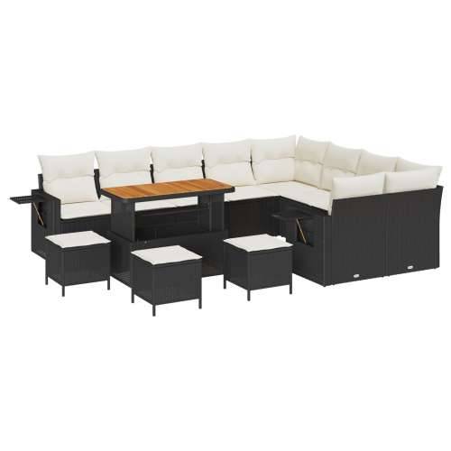 set vrtnih sofa od 13 komada s jastučićima Crni poli ratan akacija, set od 4 komada vrtnih stolica s jastučićima Crni poli ratan Cijena
