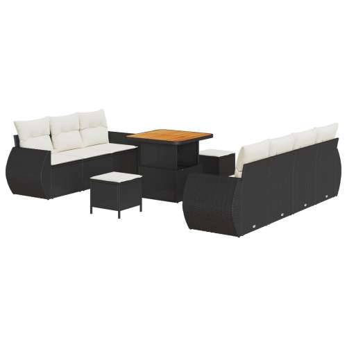 10-dijelni vrtni sofa set s jastučićima Crni poly rattan akacija, Vrtna garnitura - 3-dijelni vrtni blagovaonski set s jastučići Cijena