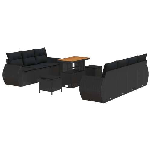 set vrtnih sofa od 10 komada s jastučićima crni poli ratan akacija, set od 3 komada vrtne trgovačke stolice s jastučićima crni p Cijena