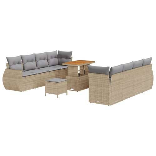 11-dijelni vrtni sofa set s jastučićima bež poli ratan akacija, 3-dijelni vrtni set za blagovanje s jastučićima bež poli ratan a Cijena