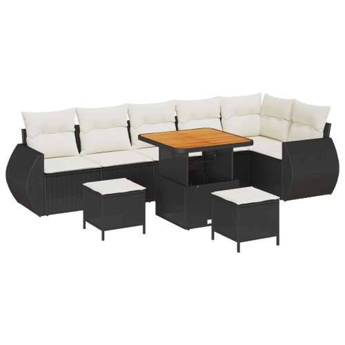 9-dijelni vrtni set sofa s jastučićima Crni Poly Rattan Akacija, Vrtna garnitura - 3-dijelni vrtni blagovaonski set s jastučićim Cijena