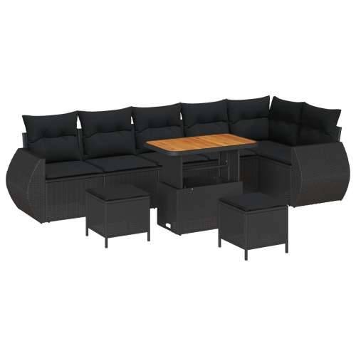 9-dijelni Vrtni Sofa Set s Jastučićima Crni Poli Ratan Akacija, 3-dijelni Vrtni blagovaonski stol i stolice s Jastučićima Crni P Cijena