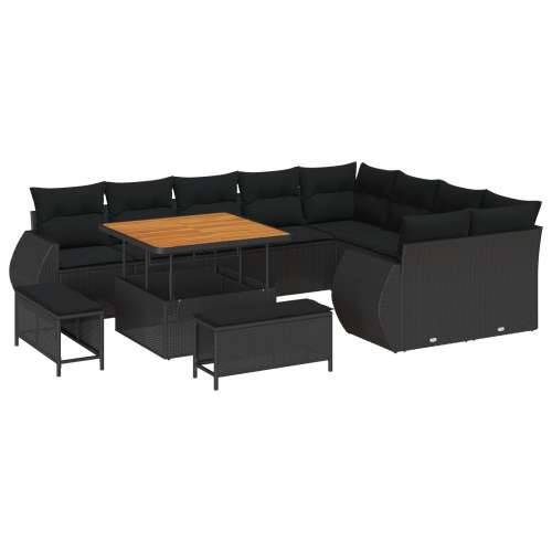 Vrtna garnitura - 12-dijelni set vrtnih sofa s jastučićima Crni Poli ratan Akacija, 3-dijelni set vrtne blagovaonice s jastučići Cijena