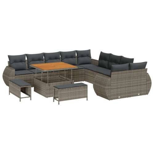 set od 13 komada vrtnih sofa s jastučićima sivi poli ratan acacia, set od 3 komada vrtnih blagovaonica s jastučićima sivi poli r Cijena