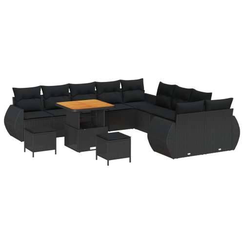 Set vrtne sofe s jastucima Crni Poli Ratan Acacia, Set vrtne blagovaonice s jastucima Crni Poli Ratan Acacia Cijena