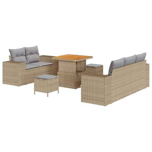 8-dijelni vrtni sofa set s jastučićima bež poli ratan akacija, Vrtna garnitura - 3-dijelni vrtni blagovaonski set s jastučićima  Cijena