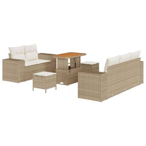 8 komadni vrtni sofa set s jastučićima Bež poli ratan akacija, 3 komadni vrtni blagovaonski set s jastučićima Bež poli ratan aka Cijena