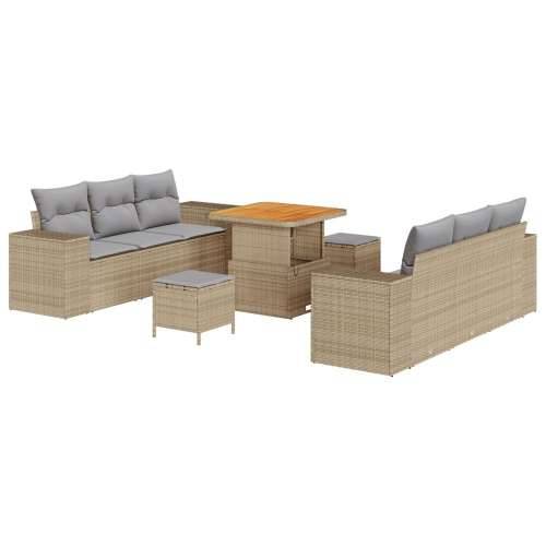 9-dijelni vrtni sofa set s jastuсima Bež poli ratan akacija, 3-dijelni vrtni blagovaonski stol i stolice s jastuсima Bež poli ra Cijena