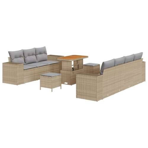 10-dijelni vrtni sofa set s jastučićima bež poli ratan akacija, 3-dijelni vrtni stolni set s jastučićima bež poli ratan akacija Cijena