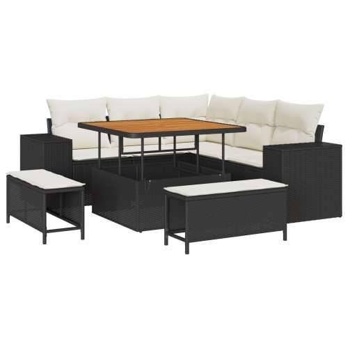 Vrtna garnitura - 8-dijelni set vrtnih sofa s jastučićima crni poli ratan akacija Cijena