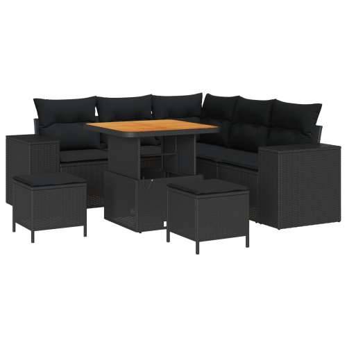 Vrtna garnitura - 8-dijelni set vrtnih sofa s jastučićima Crni Poli Ratan Akacija, 3-dijelni set vrtnih stolova s jastučićima Cr Cijena