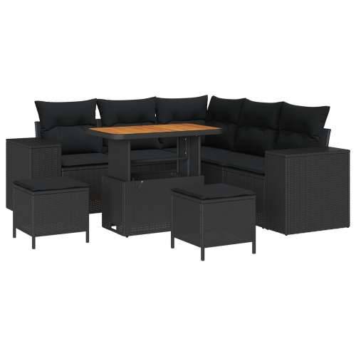 8-dijelni vrtni sofa set s jastučićima Crni Poli ratan Akacija, Vrtna garnitura - 3-dijelni vrtni blagovaonski set s jastučićima Cijena