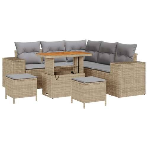 8-dijelni vrtni sofa set s jastučićima Bež Poli ratan Akacija, 3-dijelni vrtni blagovaonski stol i stolice s jastučićima Bež Pol Cijena