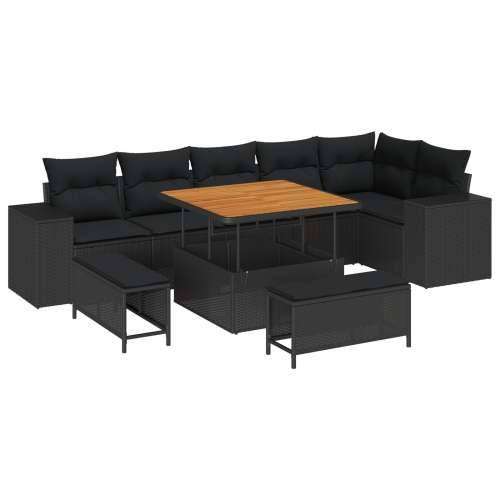 9-dijelni vrtni sofa set s jastučićima crni poli ratan, Vrtna garnitura - 3-dijelni vrtni blagovaonski set s jastučićima crni po Cijena