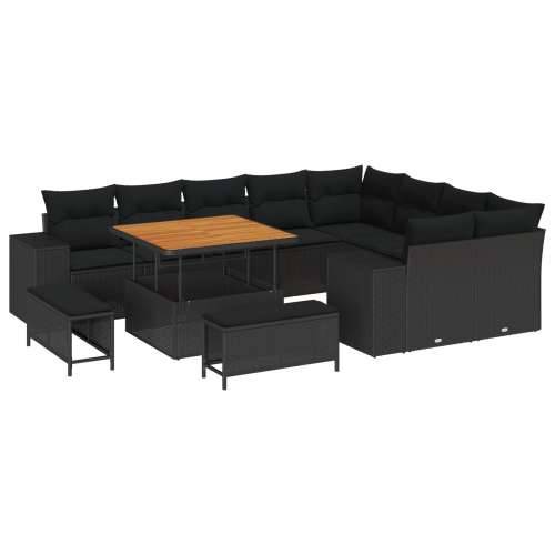 set vrtnih sofa od 12 dijelova s jastučićima, crni poli ratan akacija, set vrtnih blagovaonika od 3 dijela s jastučićima, crni p Cijena