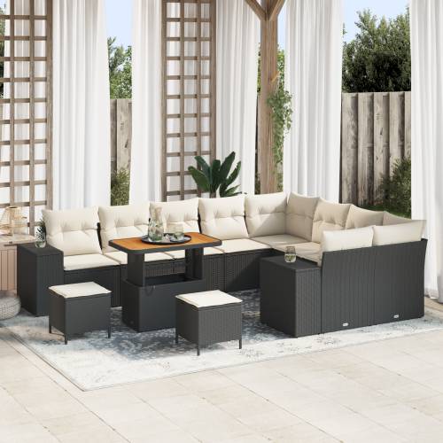 12 komada set sofa za vrt s jastučićima Crni poli ratan akacija Cijena