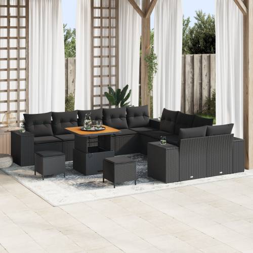 set od 13 delova vrtnih sofa s jastučićima Crni Poli Ratan Akacija Cijena